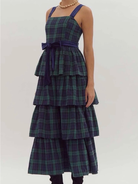 entro Dresses & Skirts - entro Green Tartan Tiered Maxi Dress